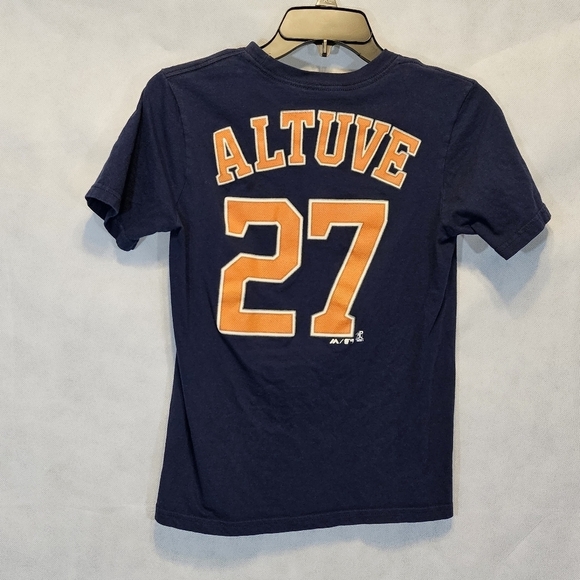 Majestic Altuve #27 Houston Astros Blue Orange T-Shirt 100% Cotton Sz M 10-12 - Picture 3 of 4